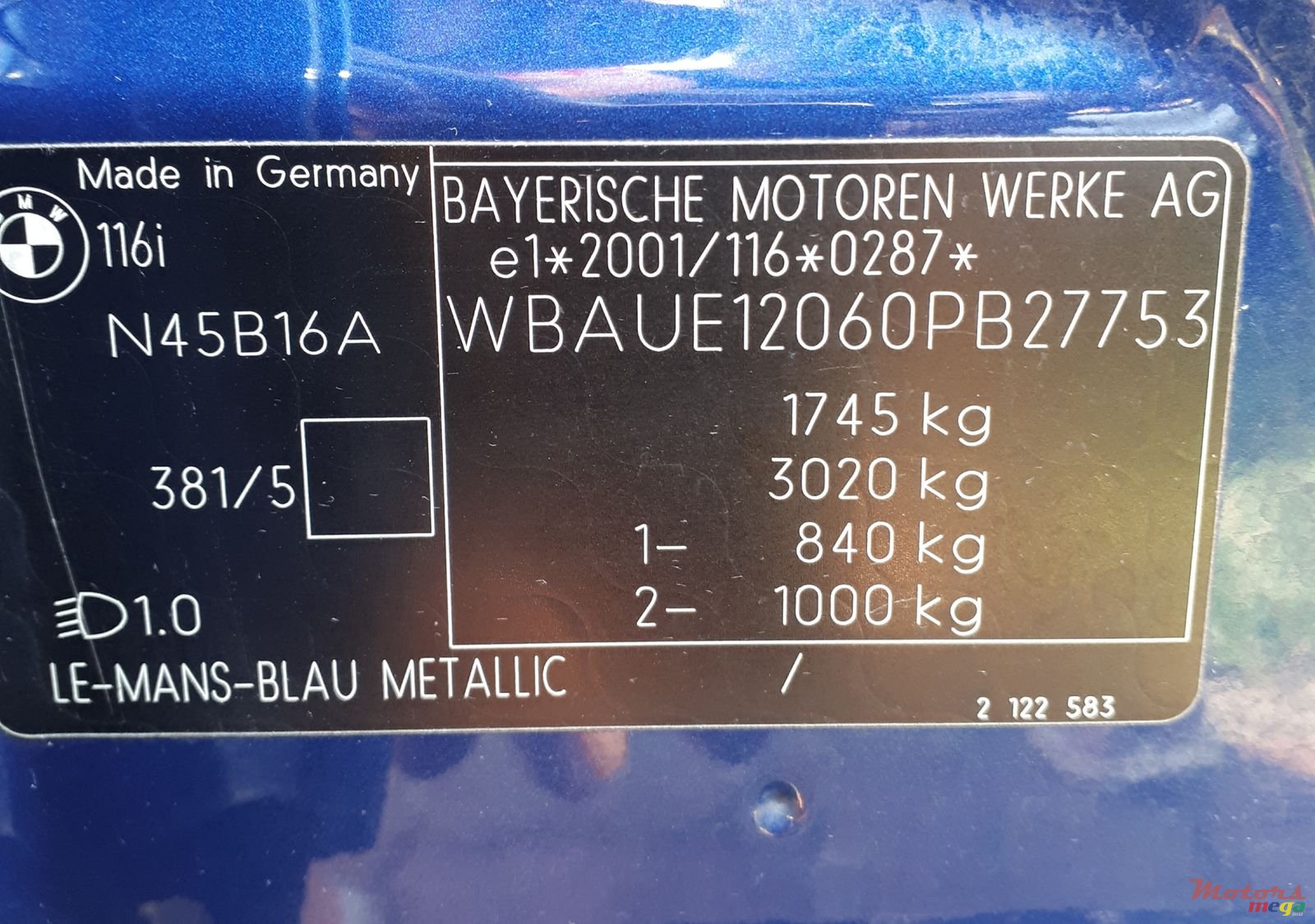 2007' BMW 116 Origine photo #4