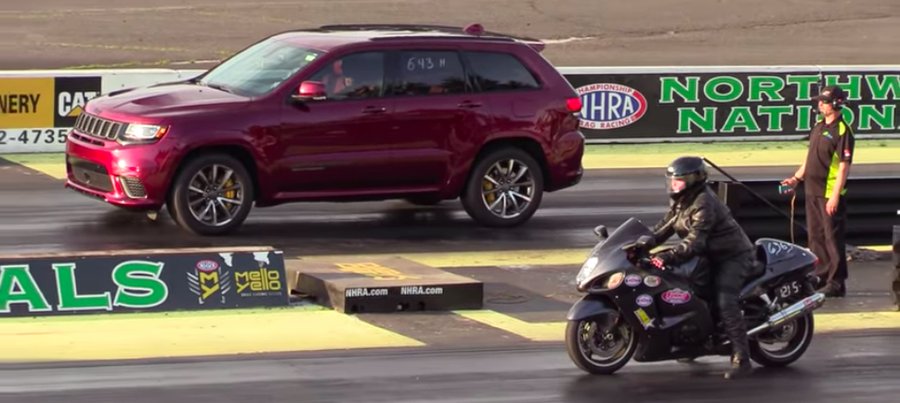 Jeep Trackhawk Drag Races Suzuki Hayabusa To An Odd Result