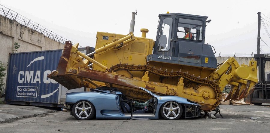 Try Not To Cry As This Ferrari 360 Spider Gets Crushed