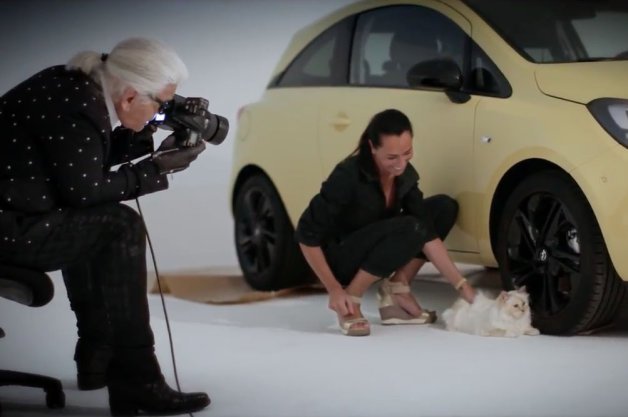 Karl Lagerfeld in Absurd Opel Corsa Cat Photo Shoot Making-Of Video