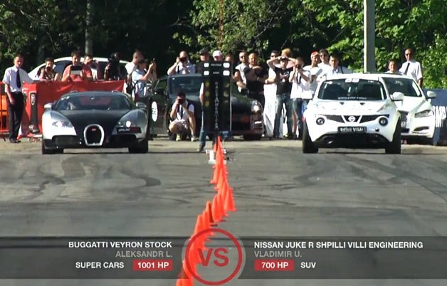 Nissan Juke-R Pitted Against Bugatti Veyron in Brilliantly Odd Drag Race