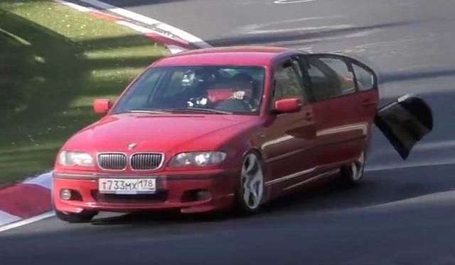 BMW Driver Won't Stop Lapping Nurburgring Even With Door Falling Off