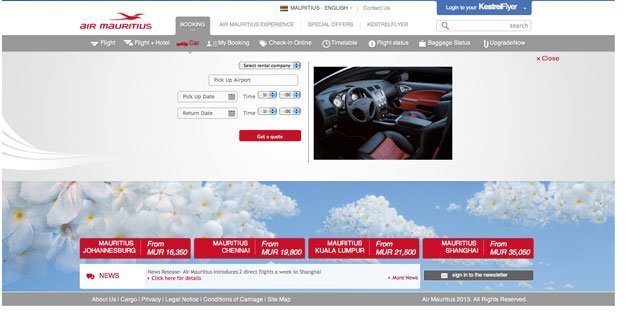 Air Mauritius Launches New Car Rental Service Through Website 