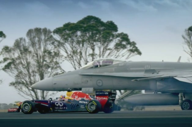 Red Bull Pits F1 Car Against RAAF Hornet Fighter Jet
