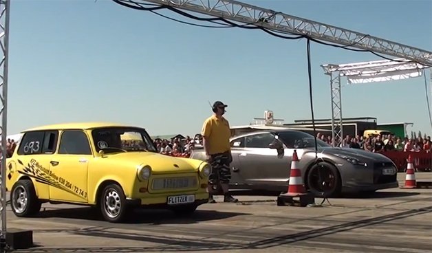 Modified Trabant Takes on Nissan GT-R in 1/4-Mile Battle