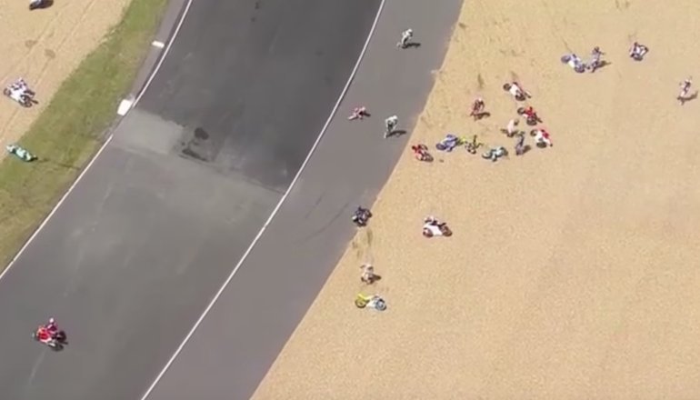 Watch This Huge Pack of Moto 3 Riders Crash at French GP