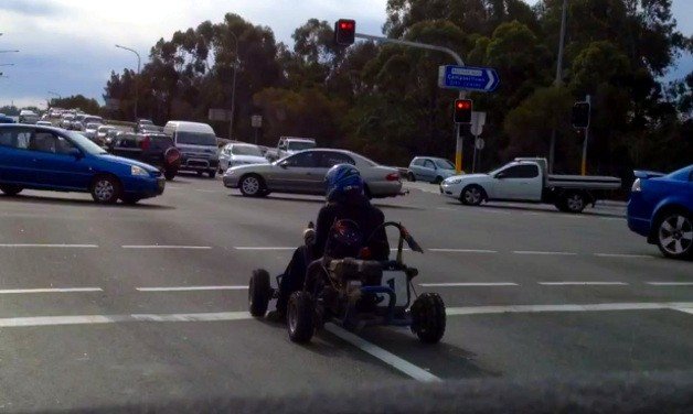 Australian Go-Kart Driver Plays in Traffic
