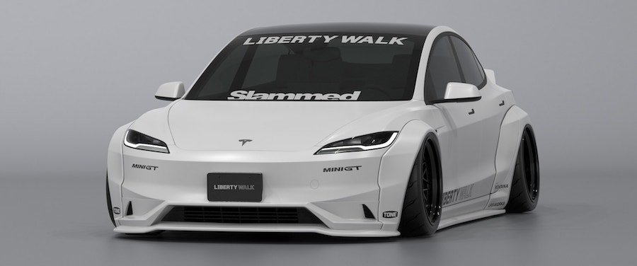 Liberty Walk Bolts a Widebody Kit to the Tesla Model 3, It Looks Stranger Than Strange