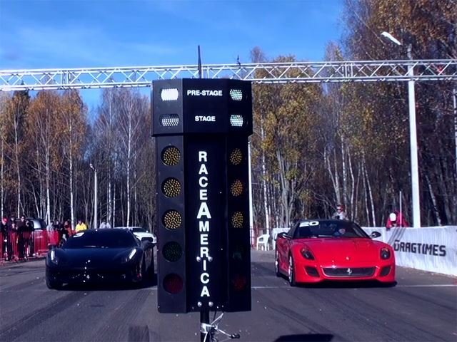 Watch a 599 GTO Drag Race a 458 Italia and ML63 AMG 