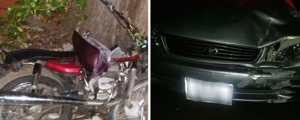 La moto de la victime, Nishal Seewoo, un habitant de Surinam et la voiture impliquée ...