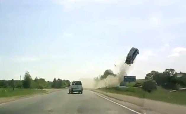 Russian Dash Cam Catches Horrific High-Flying Accident