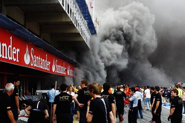 Dramatic Garage Fire Clouds Williams Celebration at Spanish Grand Prix