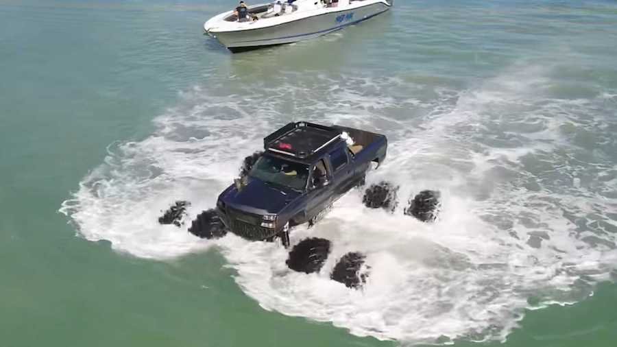 Massive Monstermax Pickup Can Float, Drives Right Into Gulf Of Mexico