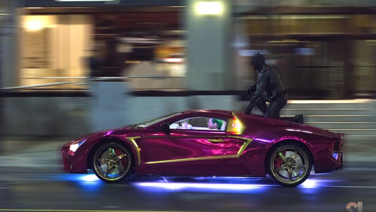 Suicide Squad Jokermobile Spied with Dark Knight Ride Along