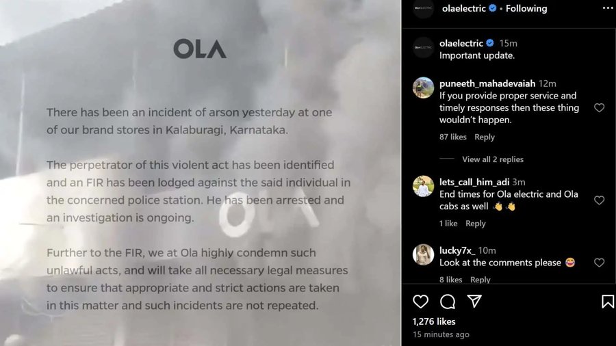 Ola Electric Had An Angry Customer Set a Store on Fire, Is Getting Burned on Social