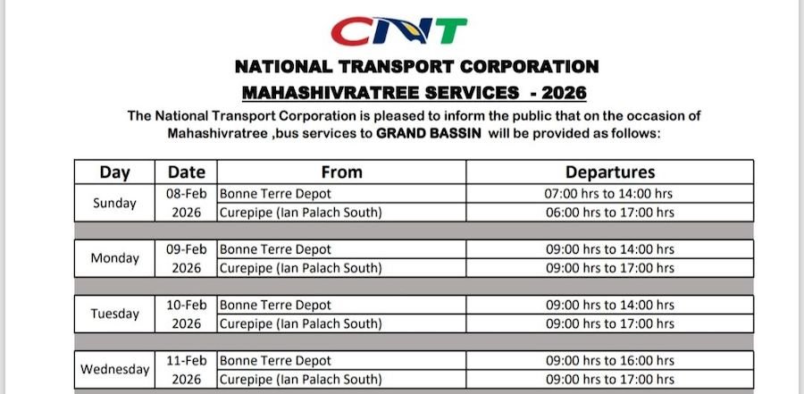 Maha Shivaratree 2026 NTC schedule