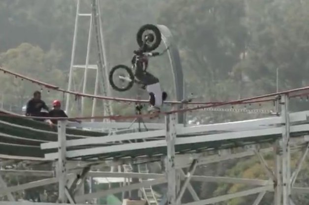 Julien Dupont Does Motorcycle Backflips on a Rollercoaster