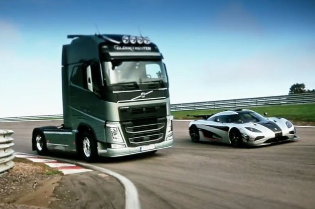 How Does a Massive Volvo Truck Compare to a Koenigsegg on a Track?