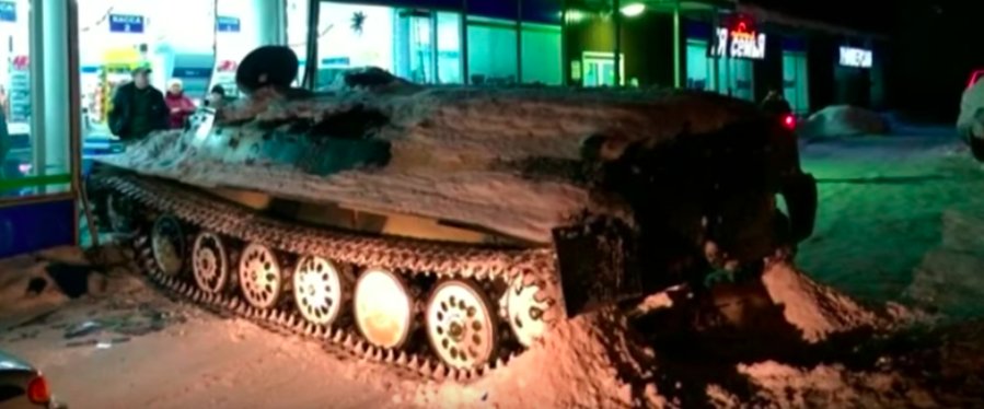 Russian man rams armored personnel carrier into shop, steals wine