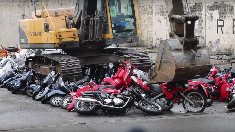 A Collection of 100 Motorcycles Crushed in Philippines