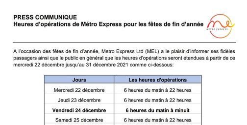 Métro express : heures d’opération étendues pendant la période de fêtes