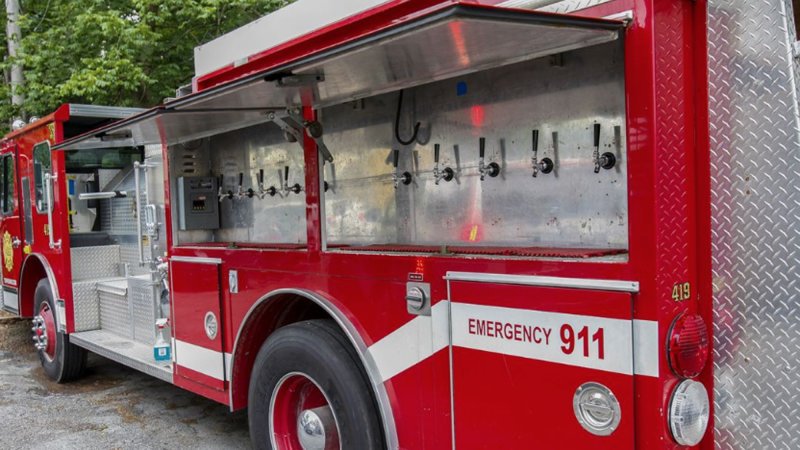 Fire truck converted into a mobile beer tap is A1 upcyling