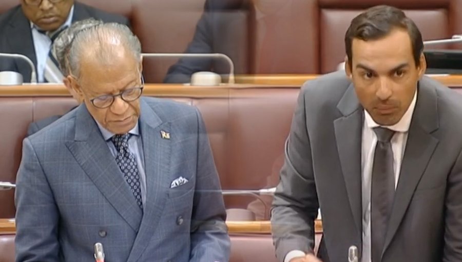 Navin Ramgoolam and Adrien Duval at Parliament