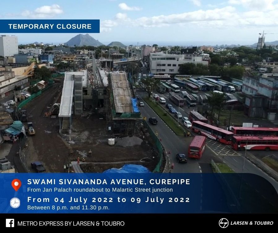 Travaux nocturnes : Une seule voie de Swami Sivananda Avenue, Curepipe, opérationnelle du 4 au 9 juillet