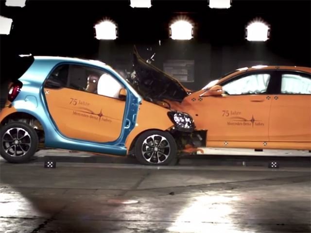 Look What Happens When a Smart ForTwo Crashes Head-On to S-Class