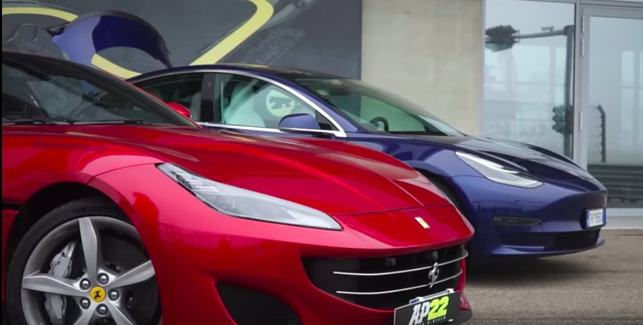 Watch Tesla Model 3 Performance Challenge Ferrari Portofino