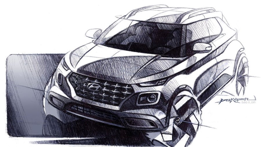 Hyundai Venue looks stocky, hard-edged in new sketches
