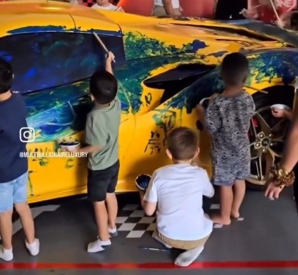 It's Not a Proper Birthday Party Until Kids Use a Real Ferrari F8 as Paint Canvas