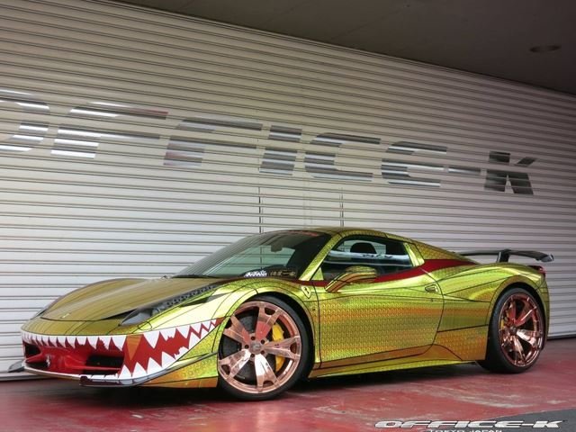 Japan’s Office-K Transforms Ferrari 458 Spider Into Hideous Golden Shark