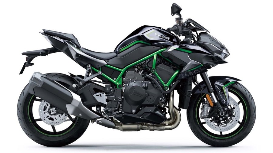 Kawasaki Z H2 is a supercharged naked bike wearing green