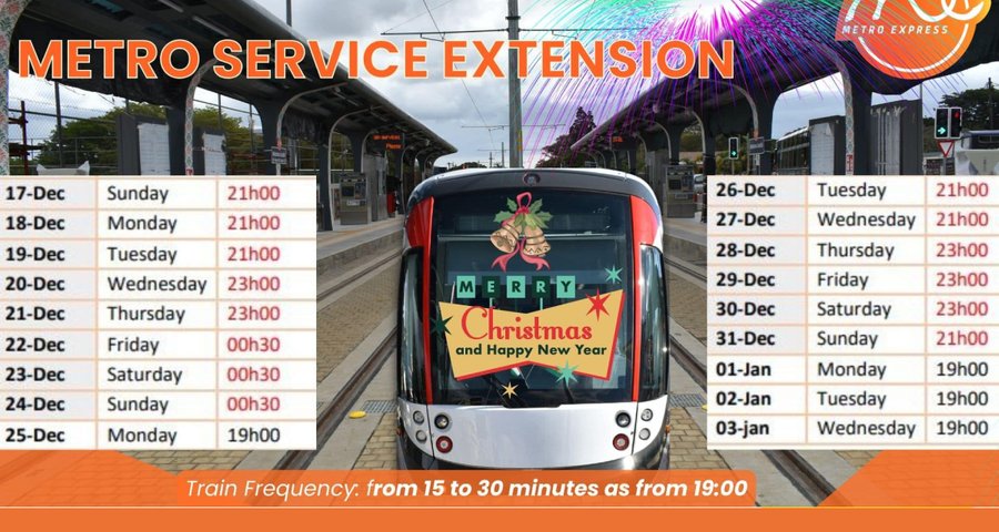 Période festive : Metro Express prolonge ses heures d’opérations