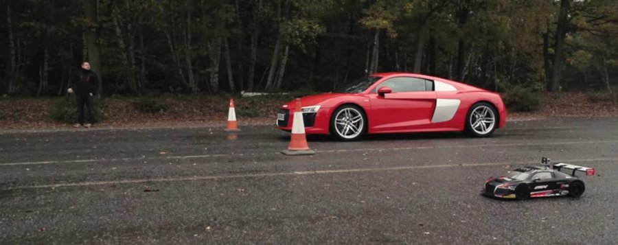 Watch an Audi R8 RC car race the real thing