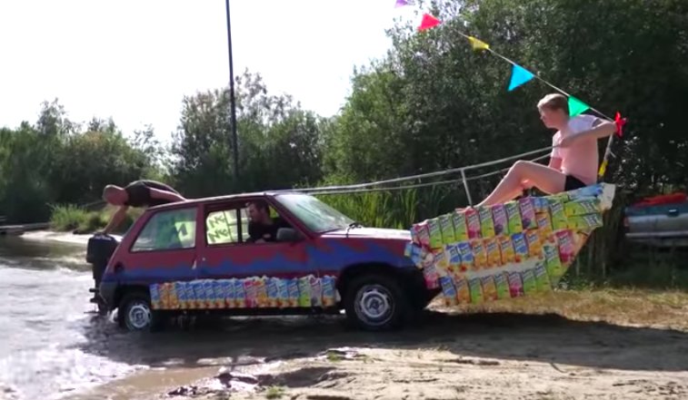 Renault 5 Turned Into Low-Cost Amphibious Car Using Juice Boxes