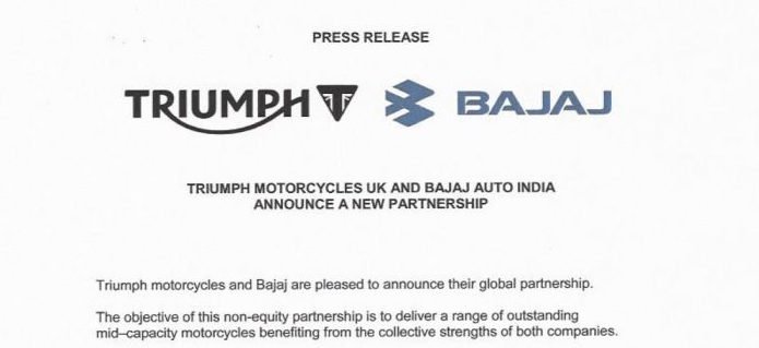 Bajaj Auto India and Triumph Motorcycles UK announce new partnership
