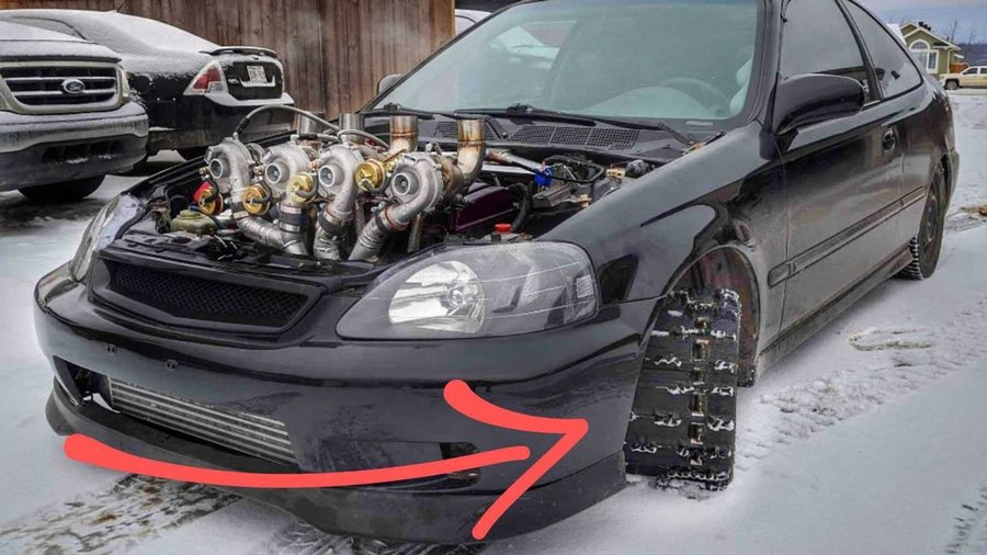 Bonkers Honda Civic Goes Anywhere With Four Turbos and Tank Tracks