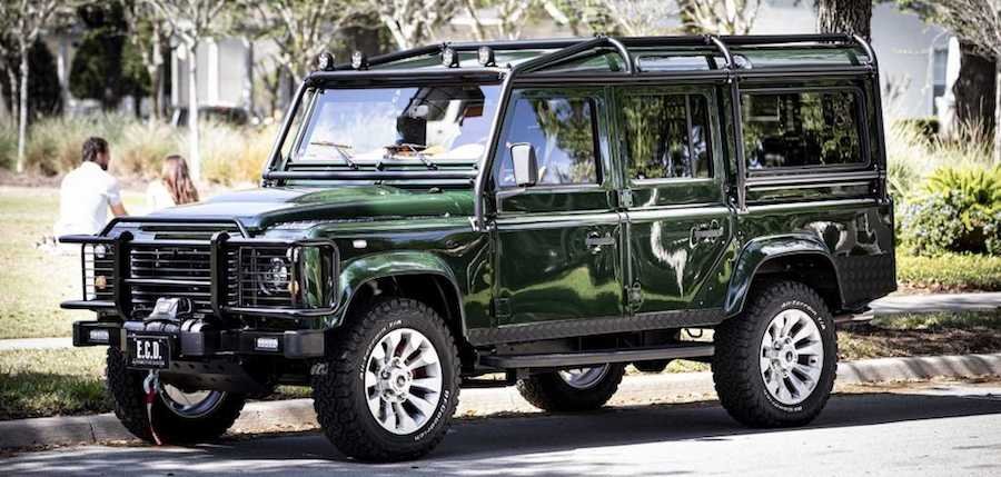 Custom LR Defender Combines LS3 Engine With Wine And Glass Cabinet