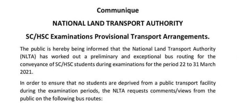 Examens SC/HSC : la NLTA établit un plan provisoire des autobus pour le déplacement des élèves