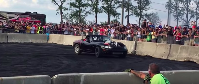 See Hellcat-Swapped Mazda MX-5 Disappear In Its Own Tire Smoke