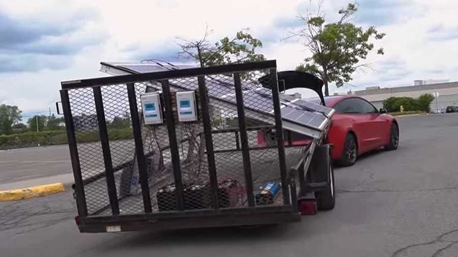 Tesla Model 3 Charges While Driving With $2,500 Solar Trailer