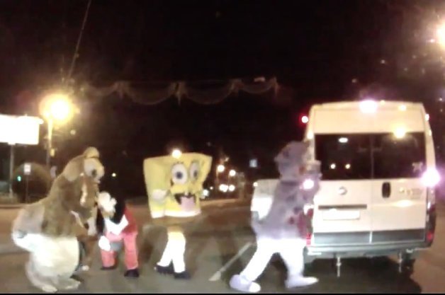 Cartoon Mascots Punish Russian Driver in Road Rage Incident