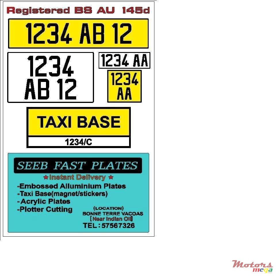 2015' AC VEHICLES  NUMBER PLATES MAKER. photo #1