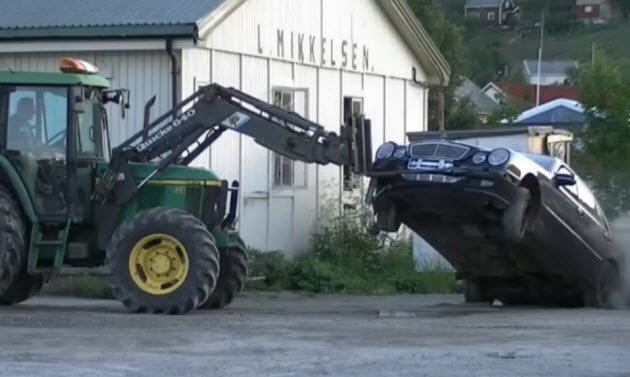 Angry owner catches would-be Mercedes thief... with a forklift