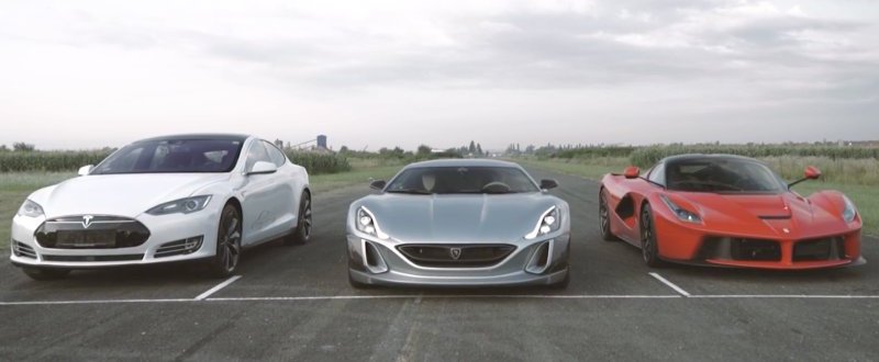 Watch Rimac's Concept One roast a LaFerrari and Tesla Model S in a drag race