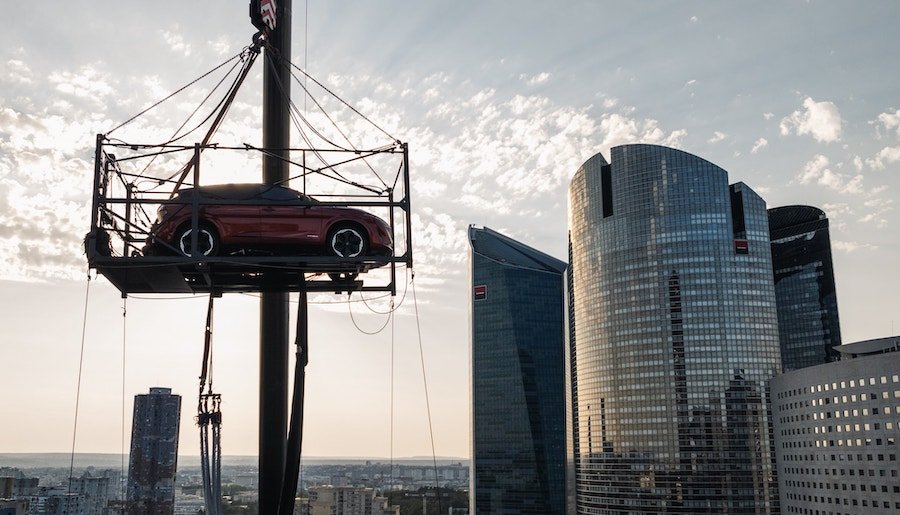 Nissan Threw a Car off a Crane Head-First, There Was a Driver on Board