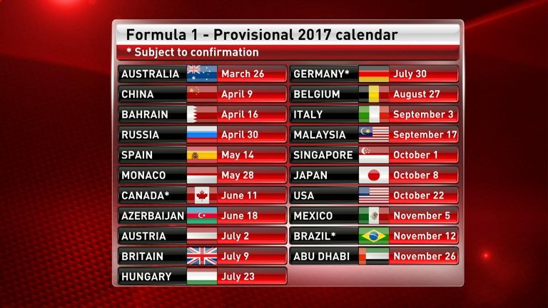 Final version of F1 2017 calendar released