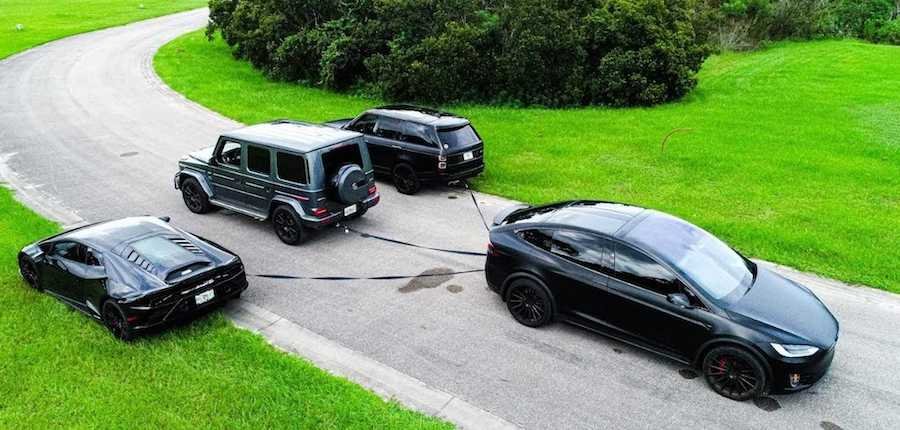 Ultimate Tug Of War Challenge: Mercedes G63 Vs Tesla, Lamborghini, Range Rover